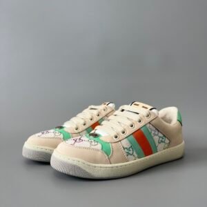 AuroraCustom Gucci Screener Series Cream Suede & Multi-Color Embroidered GG Canvas Vintage Court Sneaker (Women's Edition)
