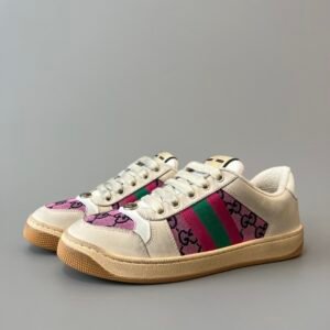 AuroraCustom Gucci Screener Series Cream Suede & Pink GG Canvas Vintage Court Sneaker (Women's Edition)