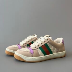 AuroraCustom Gucci Screener Series Cream Suede & Beige GG Canvas Purple Accent Vintage Court Sneaker (Women's Edition)