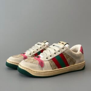 AuroraCustom Gucci Screener Series Cream Suede & Classic GG Canvas Hot Pink Accent Vintage Court Sneaker (Women's Edition)