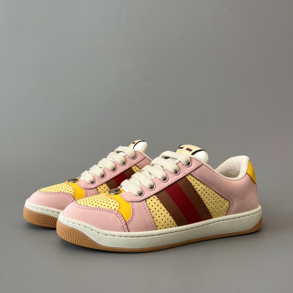 AuroraCustom Gucci Screener Series Qixi Valentine's Day Limited Perforated Pink & Yellow Vintage Court Sneaker (Women's Edition)