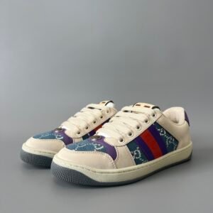 AuroraCustom Gucci Screener Series Cream Suede & Blue Denim GG Canvas Purple Accent Vintage Court Sneaker (Women's Edition)