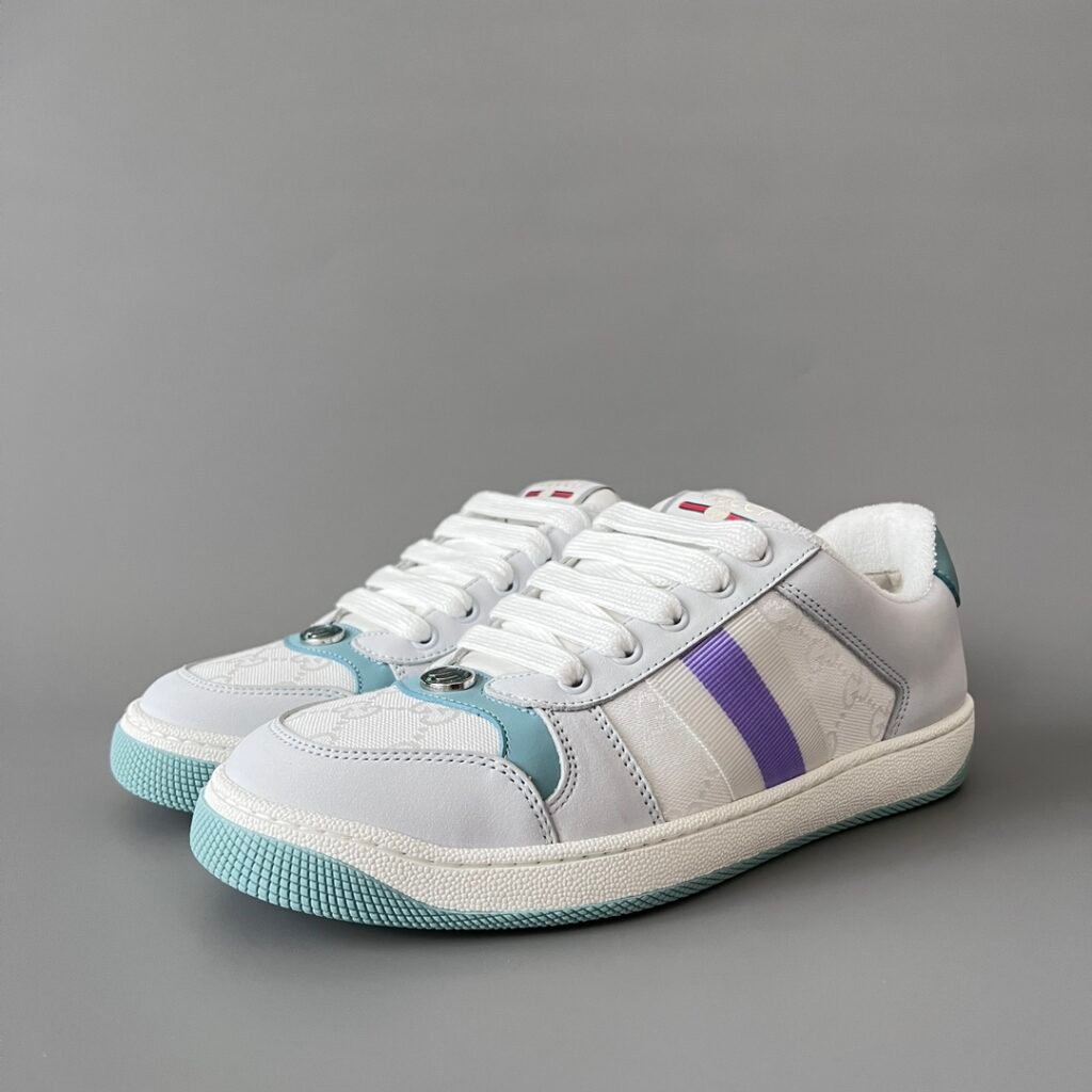 AuroraCustom Gucci Screener Series White GG Canvas & Purple Ribbon Accent Vintage Court Sneaker (Women's Edition)