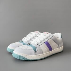 AuroraCustom Gucci Screener Series White GG Canvas & Purple Ribbon Accent Vintage Court Sneaker (Women's Edition)