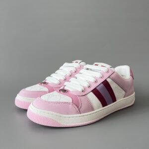 AuroraCustom Gucci Screener Series Pastel Pink & White GG Canvas Lavender/Burgundy Stripe Vintage Court Sneaker (Women's Edition)