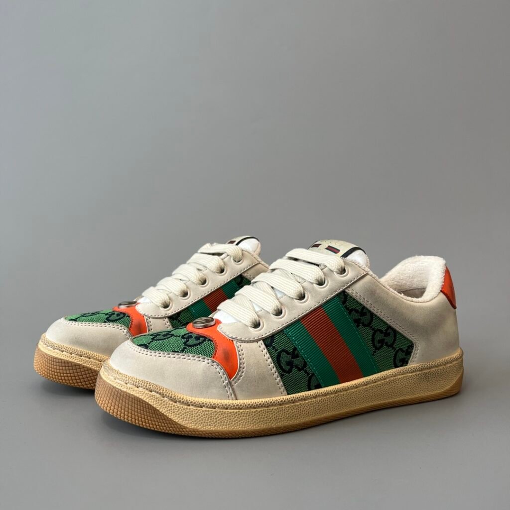 AuroraCustom Gucci Screener Series Classic Forest Green GG Canvas & Orange Accent Vintage Court Sneaker (Unisex Edition)
