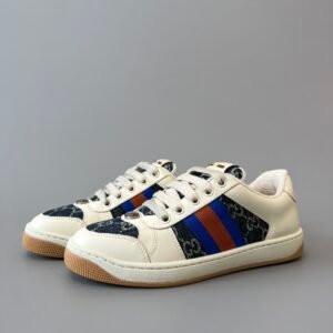 AuroraCustom Gucci Screener Series Deep Navy Denim GG Canvas & Cream Leather Vintage Court Sneaker (Unisex Edition)