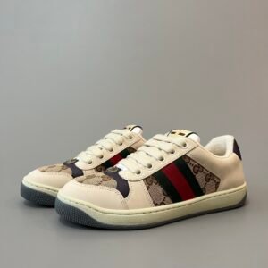 AuroraCustom Gucci Screener Series Cream Suede & Classic GG Canvas Purple Accent Vintage Court Sneaker (Unisex Edition)