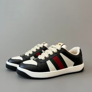 AuroraCustom Gucci Screener Series Perforated Black & White Leather Vintage Court Sneaker (Unisex Edition)