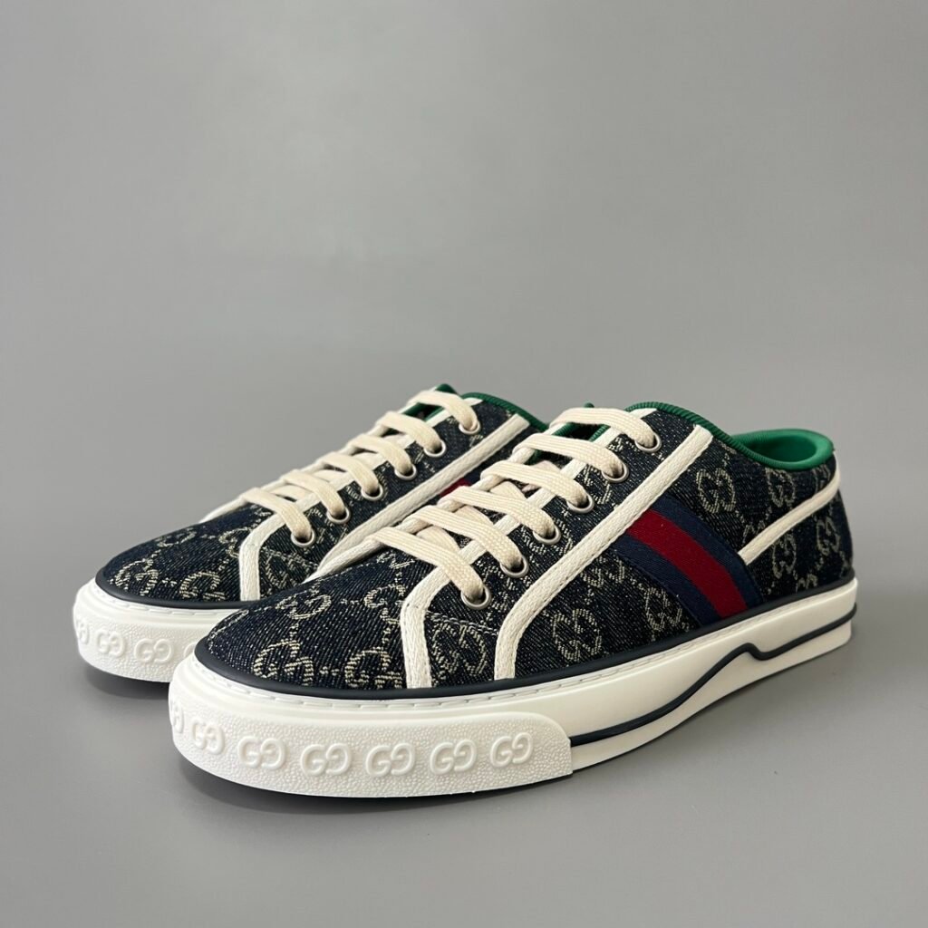 Aurora Custom Gucci Tennis 1977 Dark Blue Denim GG Canvas Low-Top Sneaker (Unisex Mules/Slippers Edition)