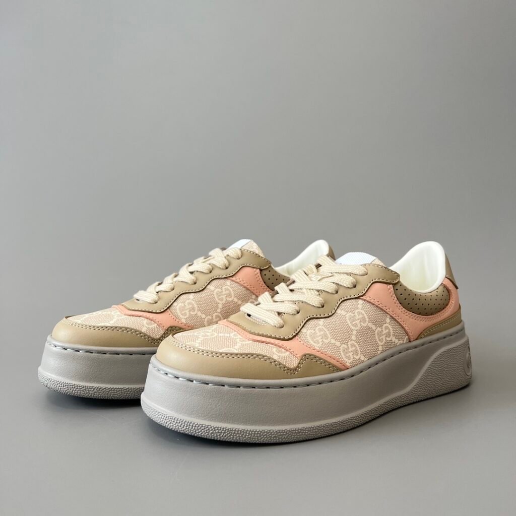 Aurora Custom Gucci Re-Web GG Supreme Canvas & Khaki Pink Chunky Sneaker (Women's Edition)