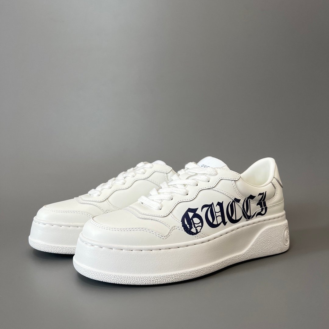 Aurora Custom Gucci Re-Web Gothic Logo White Leather Chunky Platform Sneaker (Women's Edition)