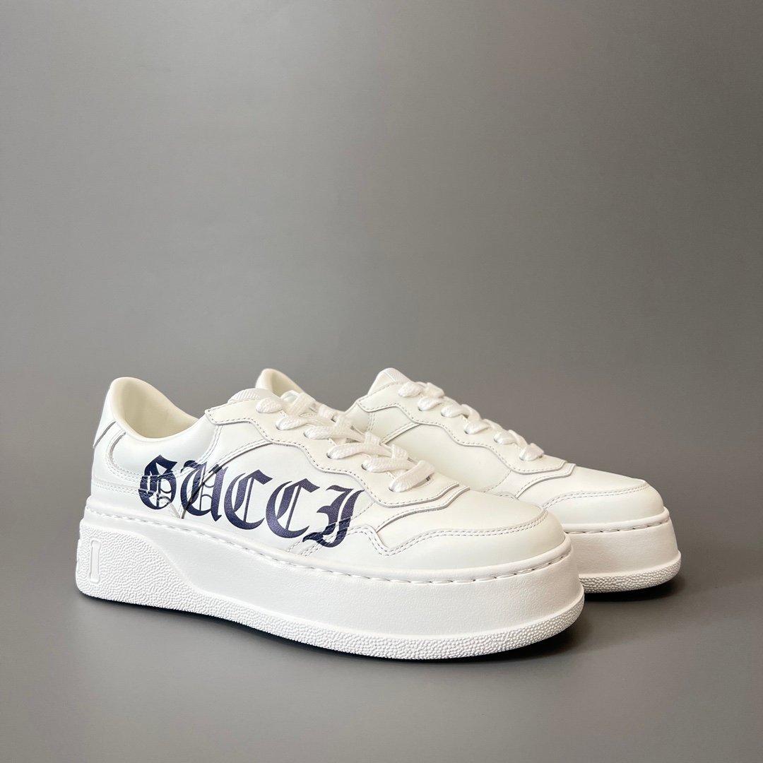 Aurora Custom Gucci Re-Web Gothic Logo White Leather Chunky Platform Sneaker (Women's Edition) - Image 3