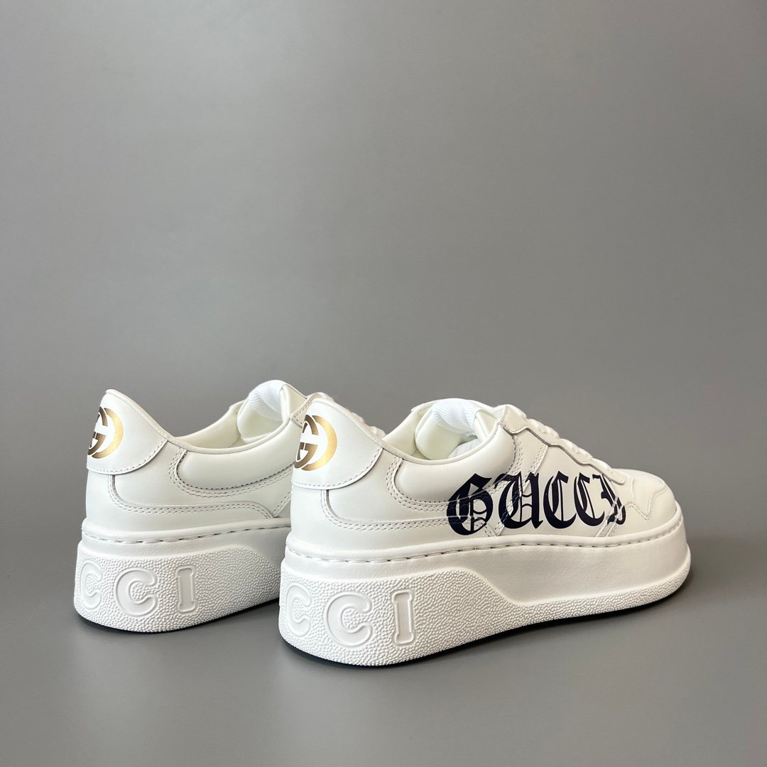 Aurora Custom Gucci Re-Web Gothic Logo White Leather Chunky Platform Sneaker (Women's Edition) - Image 4