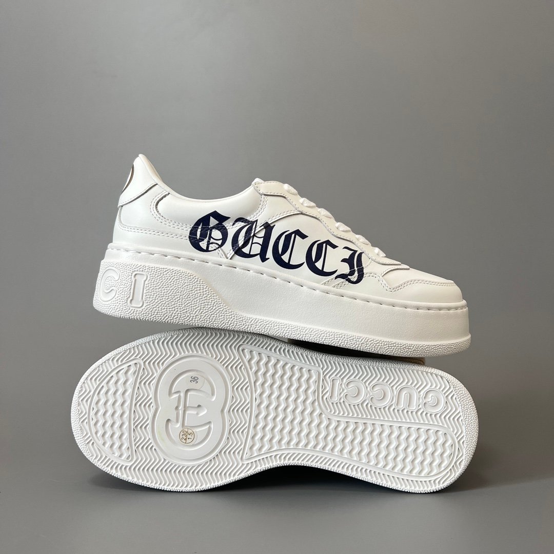 Aurora Custom Gucci Re-Web Gothic Logo White Leather Chunky Platform Sneaker (Women's Edition) - Image 6