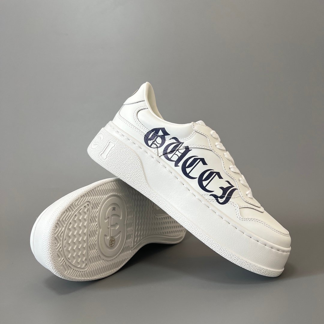 Aurora Custom Gucci Re-Web Gothic Logo White Leather Chunky Platform Sneaker (Women's Edition) - Image 7