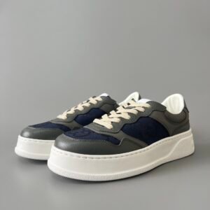 Aurora Custom Gucci Re-Web Dark Blue Denim GG Canvas & Charcoal Grey Leather Chunky Sneaker (Men's Edition)