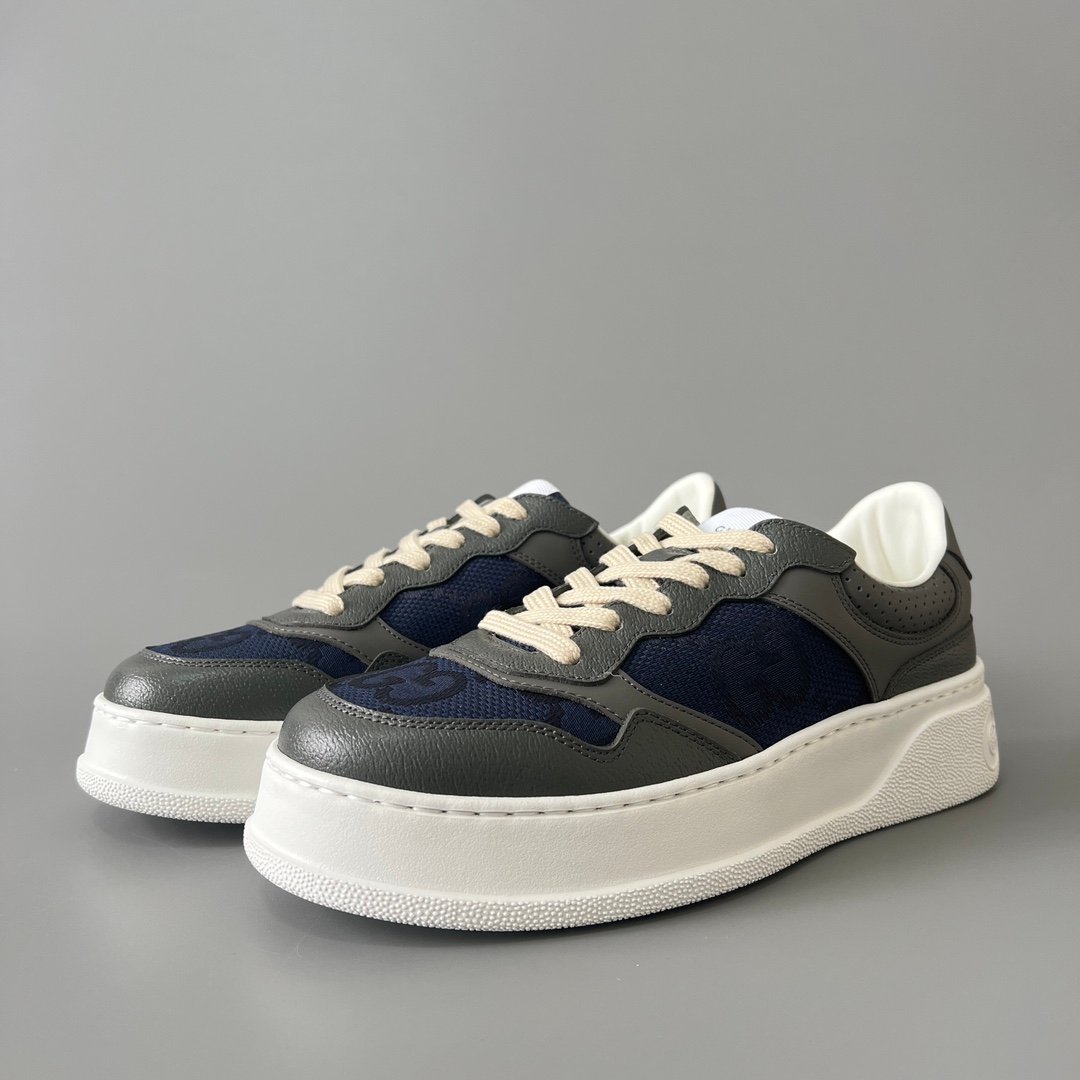 Aurora Custom Gucci Re-Web Dark Blue Denim GG Canvas & Charcoal Grey Leather Chunky Sneaker (Men's Edition)