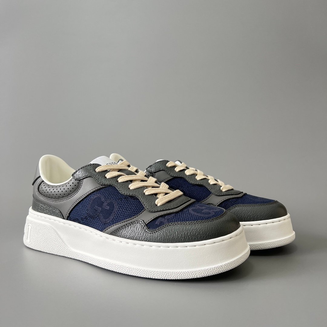 Aurora Custom Gucci Re-Web Dark Blue Denim GG Canvas & Charcoal Grey Leather Chunky Sneaker (Men's Edition) - Image 3