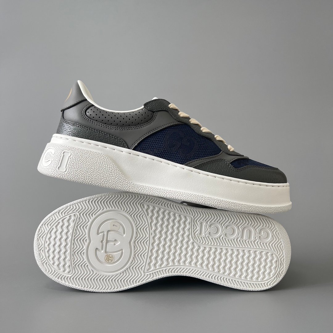 Aurora Custom Gucci Re-Web Dark Blue Denim GG Canvas & Charcoal Grey Leather Chunky Sneaker (Men's Edition) - Image 6
