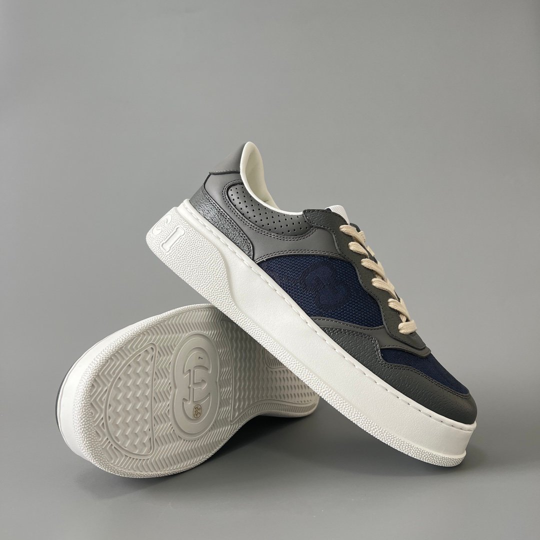 Aurora Custom Gucci Re-Web Dark Blue Denim GG Canvas & Charcoal Grey Leather Chunky Sneaker (Men's Edition) - Image 7