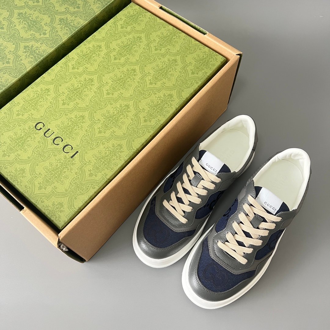 Aurora Custom Gucci Re-Web Dark Blue Denim GG Canvas & Charcoal Grey Leather Chunky Sneaker (Men's Edition) - Image 9