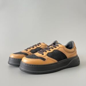 Aurora Custom Gucci Re-Web Black GG Canvas & Camel Tan Leather Chunky Sneaker (Men's Edition)