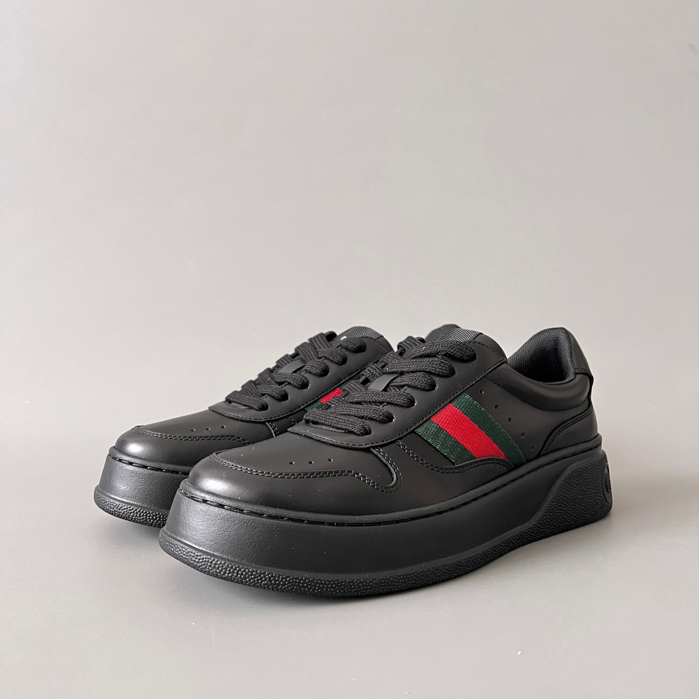 Aurora Custom Gucci Re-Web Black Leather Chunky Platform Sneaker with Web Stripe (Men's Edition)