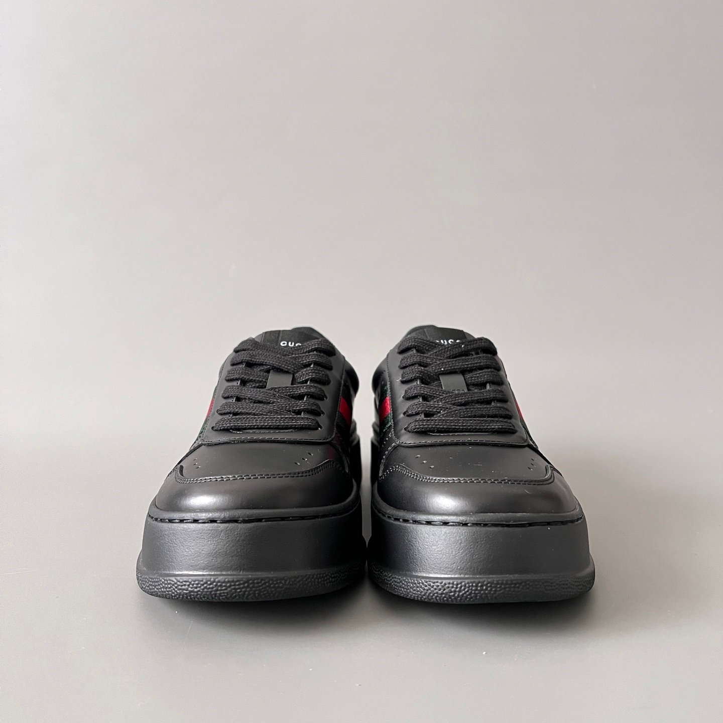 Aurora Custom Gucci Re-Web Black Leather Chunky Platform Sneaker with Web Stripe (Men's Edition) - Image 2