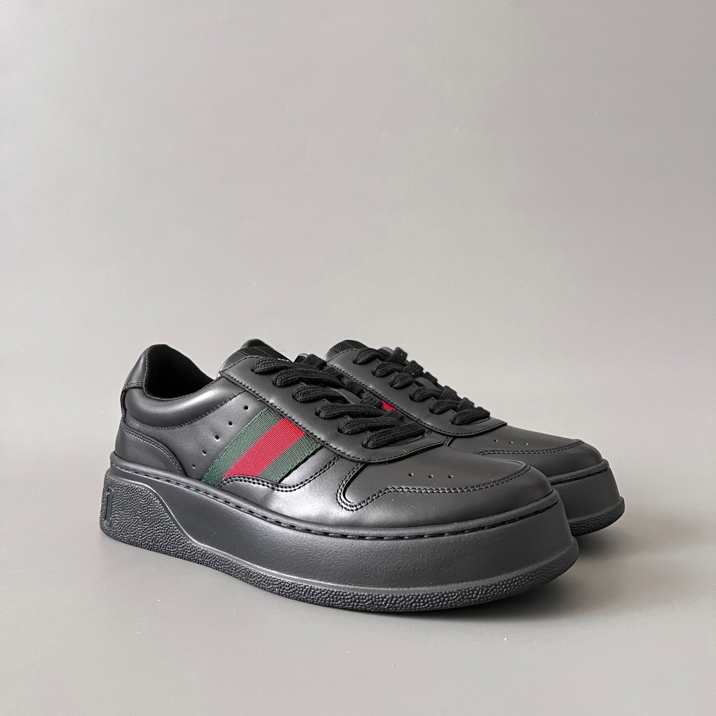 Aurora Custom Gucci Re-Web Black Leather Chunky Platform Sneaker with Web Stripe (Men's Edition) - Image 3