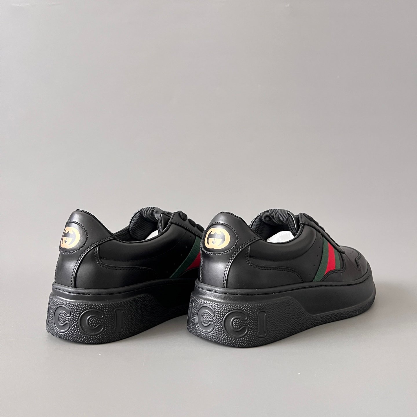 Aurora Custom Gucci Re-Web Black Leather Chunky Platform Sneaker with Web Stripe (Men's Edition) - Image 4