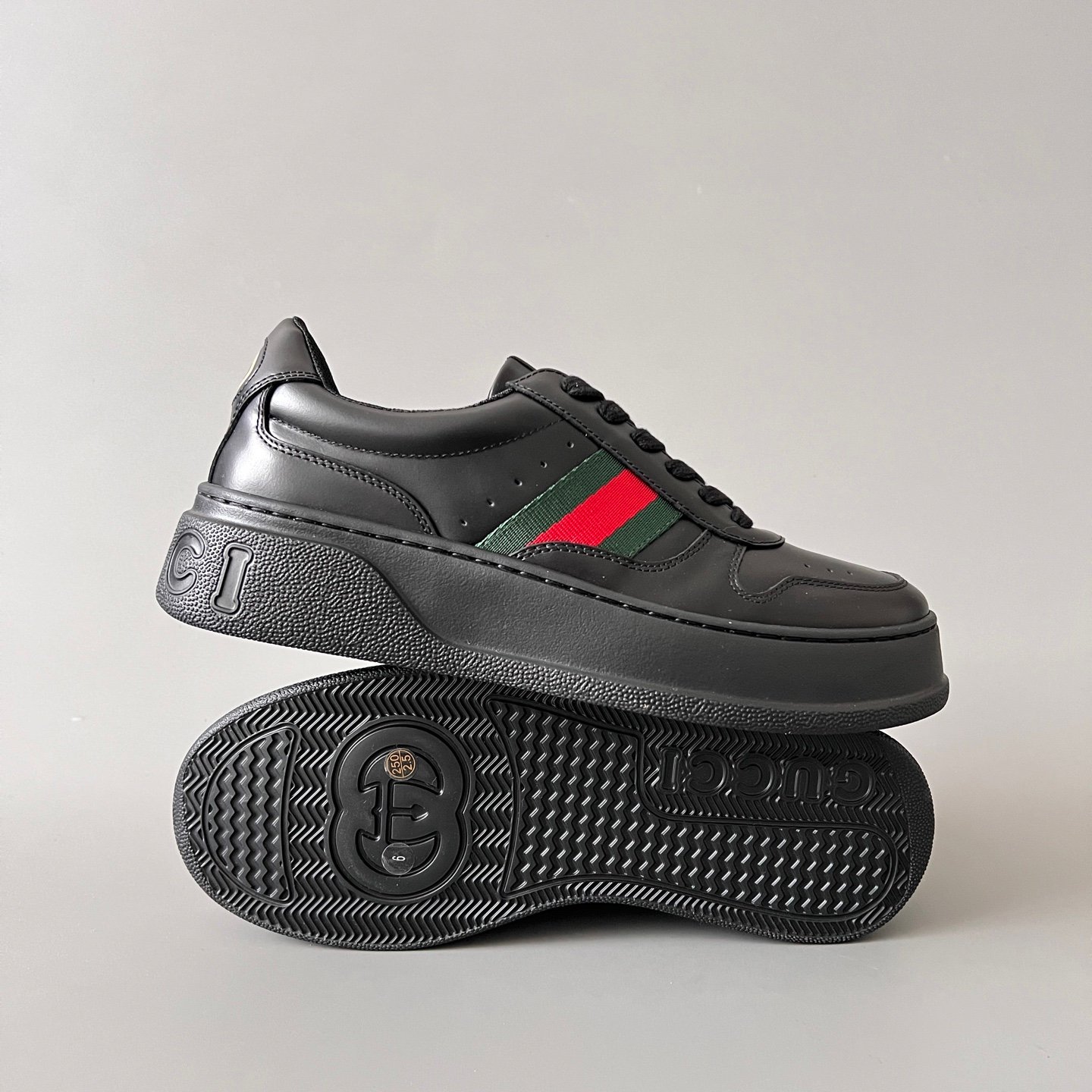 Aurora Custom Gucci Re-Web Black Leather Chunky Platform Sneaker with Web Stripe (Men's Edition) - Image 6