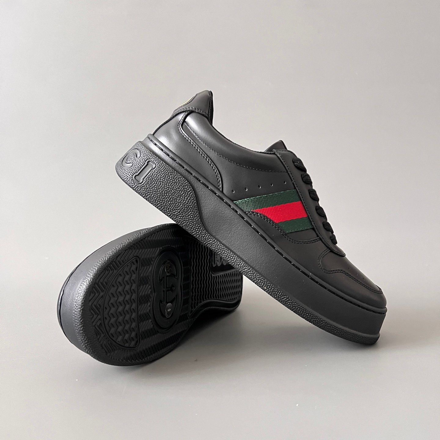Aurora Custom Gucci Re-Web Black Leather Chunky Platform Sneaker with Web Stripe (Men's Edition) - Image 7