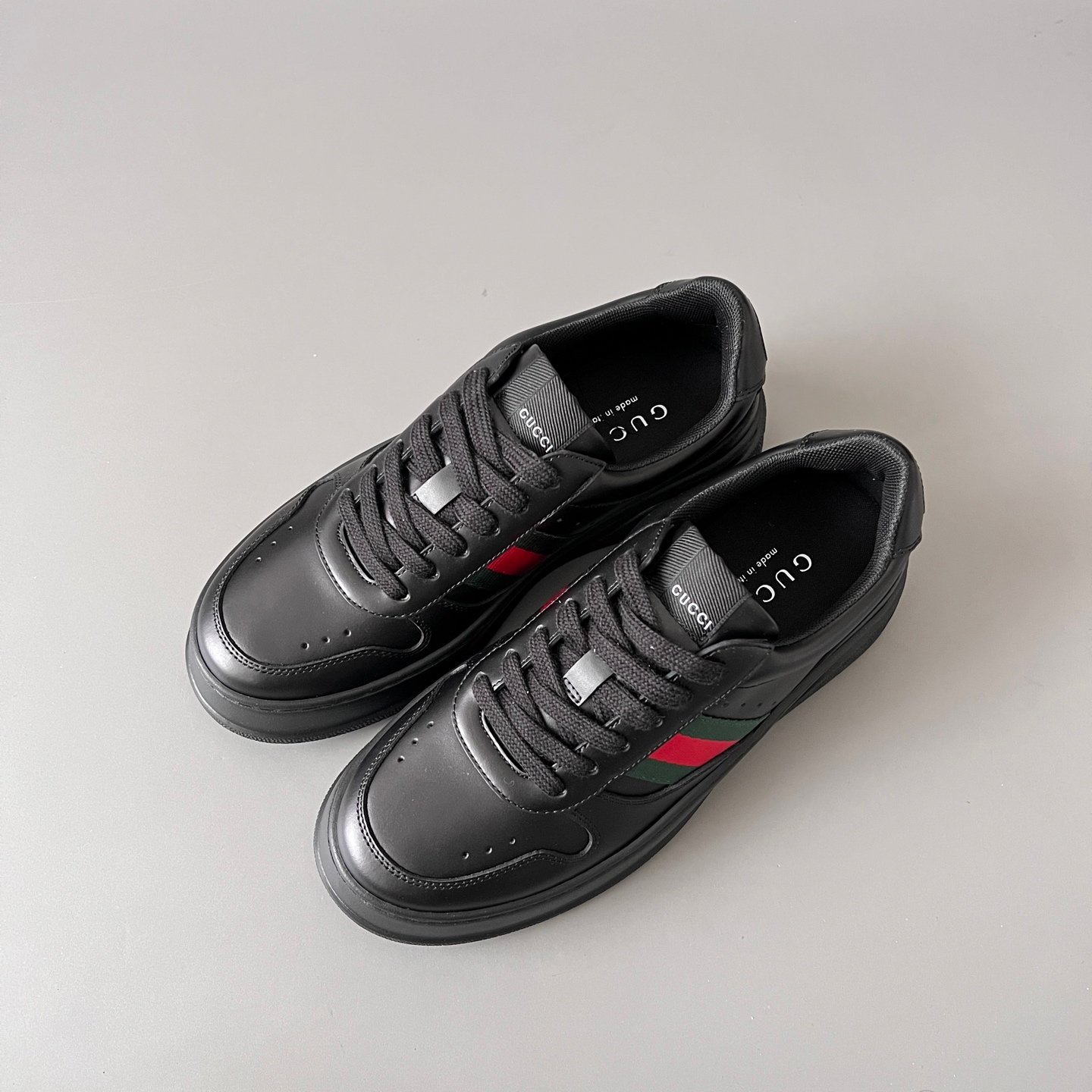 Aurora Custom Gucci Re-Web Black Leather Chunky Platform Sneaker with Web Stripe (Men's Edition) - Image 8