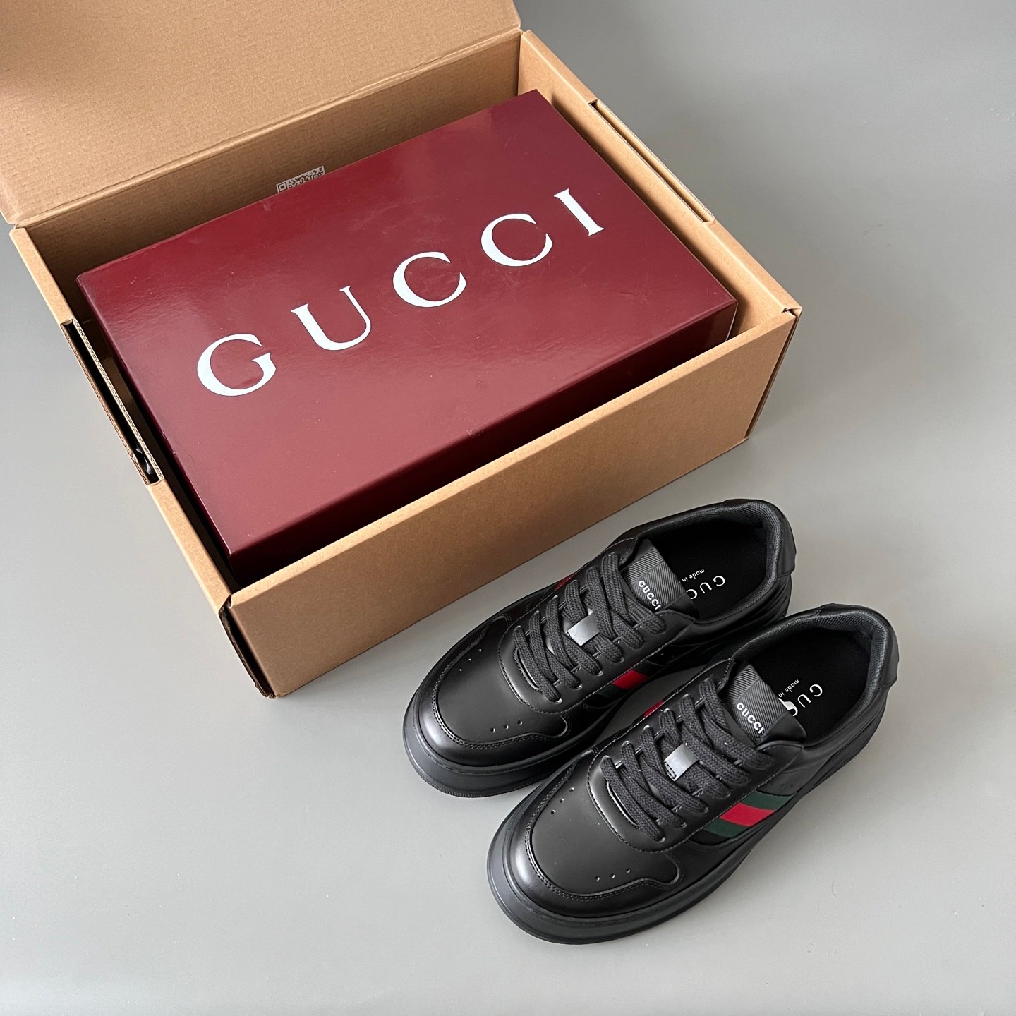 Aurora Custom Gucci Re-Web Black Leather Chunky Platform Sneaker with Web Stripe (Men's Edition) - Image 9