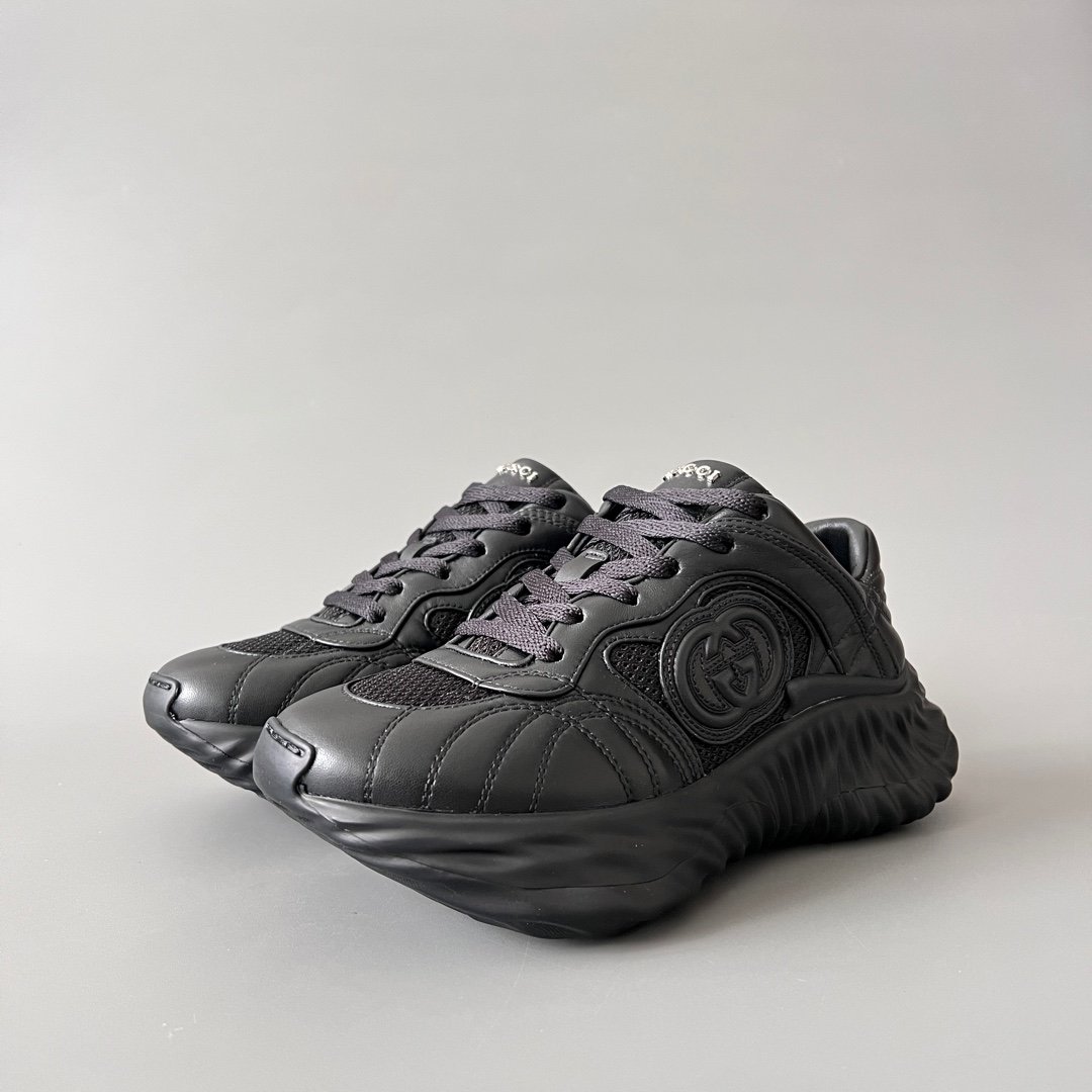 Aurora Custom Gucci Ripple Black Leather & Mesh Low-Top Chunky Sneaker (Unisex Edition)