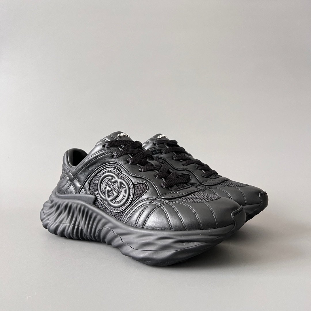 Aurora Custom Gucci Ripple Black Leather & Mesh Low-Top Chunky Sneaker (Unisex Edition) - Image 3