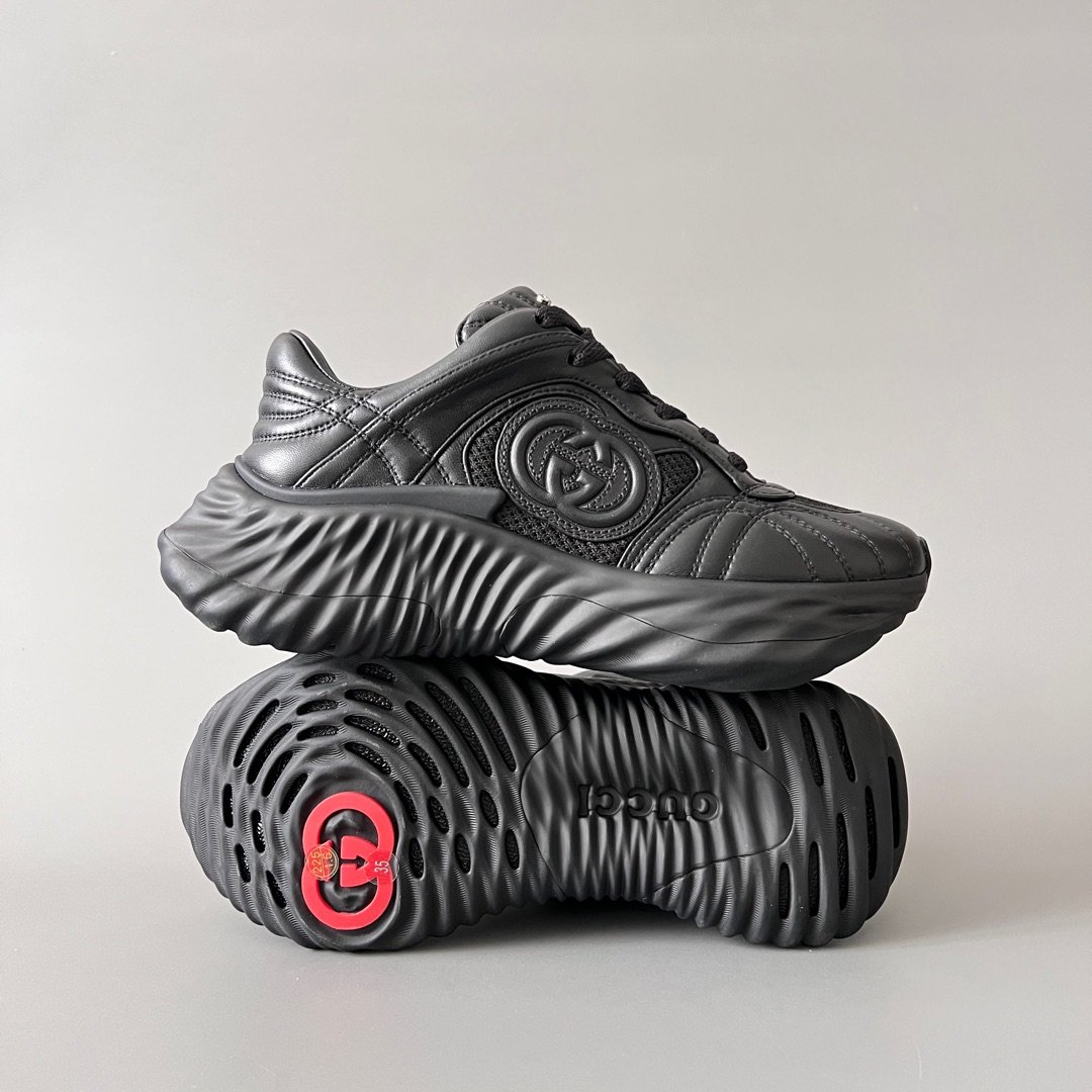 Aurora Custom Gucci Ripple Black Leather & Mesh Low-Top Chunky Sneaker (Unisex Edition) - Image 6