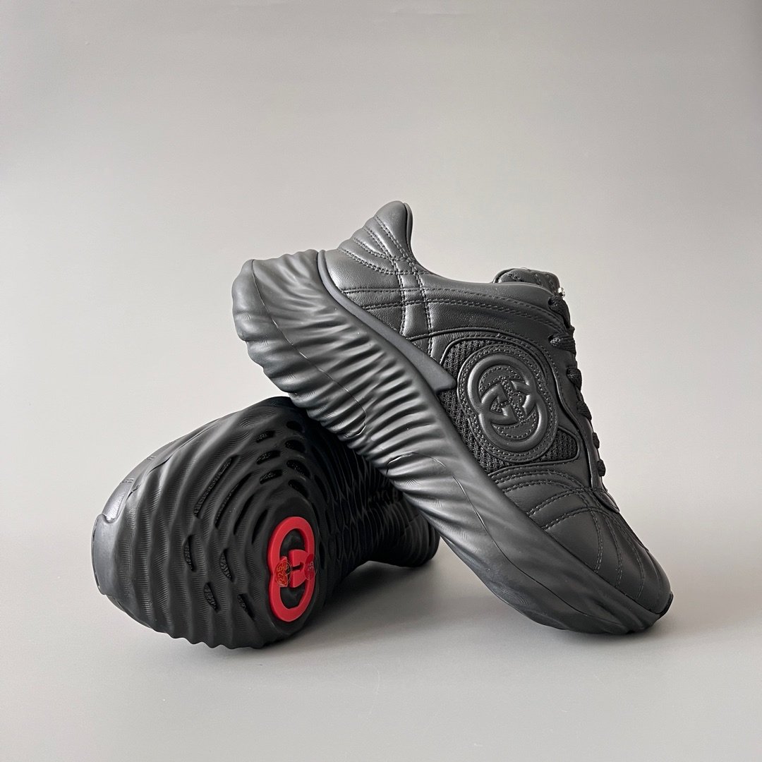 Aurora Custom Gucci Ripple Black Leather & Mesh Low-Top Chunky Sneaker (Unisex Edition) - Image 7