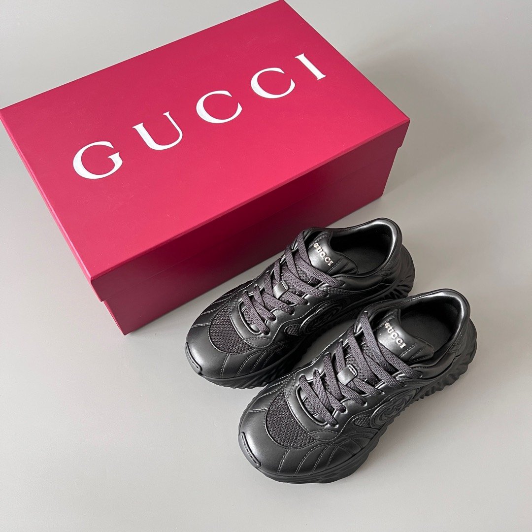 Aurora Custom Gucci Ripple Black Leather & Mesh Low-Top Chunky Sneaker (Unisex Edition) - Image 9