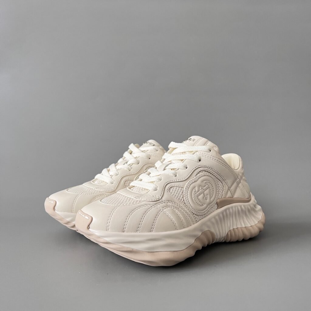 Aurora Custom Gucci Ripple Ivory Leather & Mesh Low-Top Chunky Sneaker (Unisex Edition)