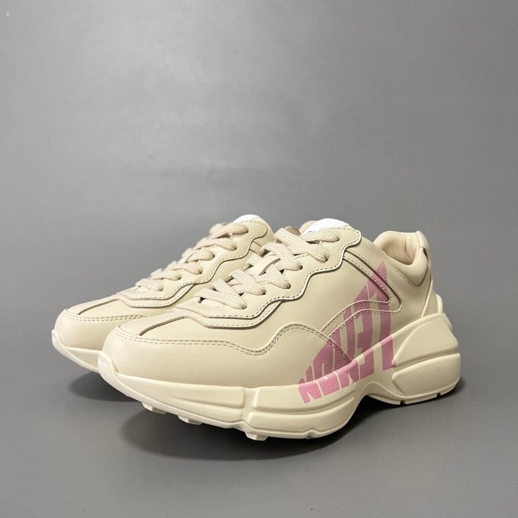 Aurora Custom Gucci Rhyton Ivory Leather Retro Sneaker with Pink Print (Women's Edition)