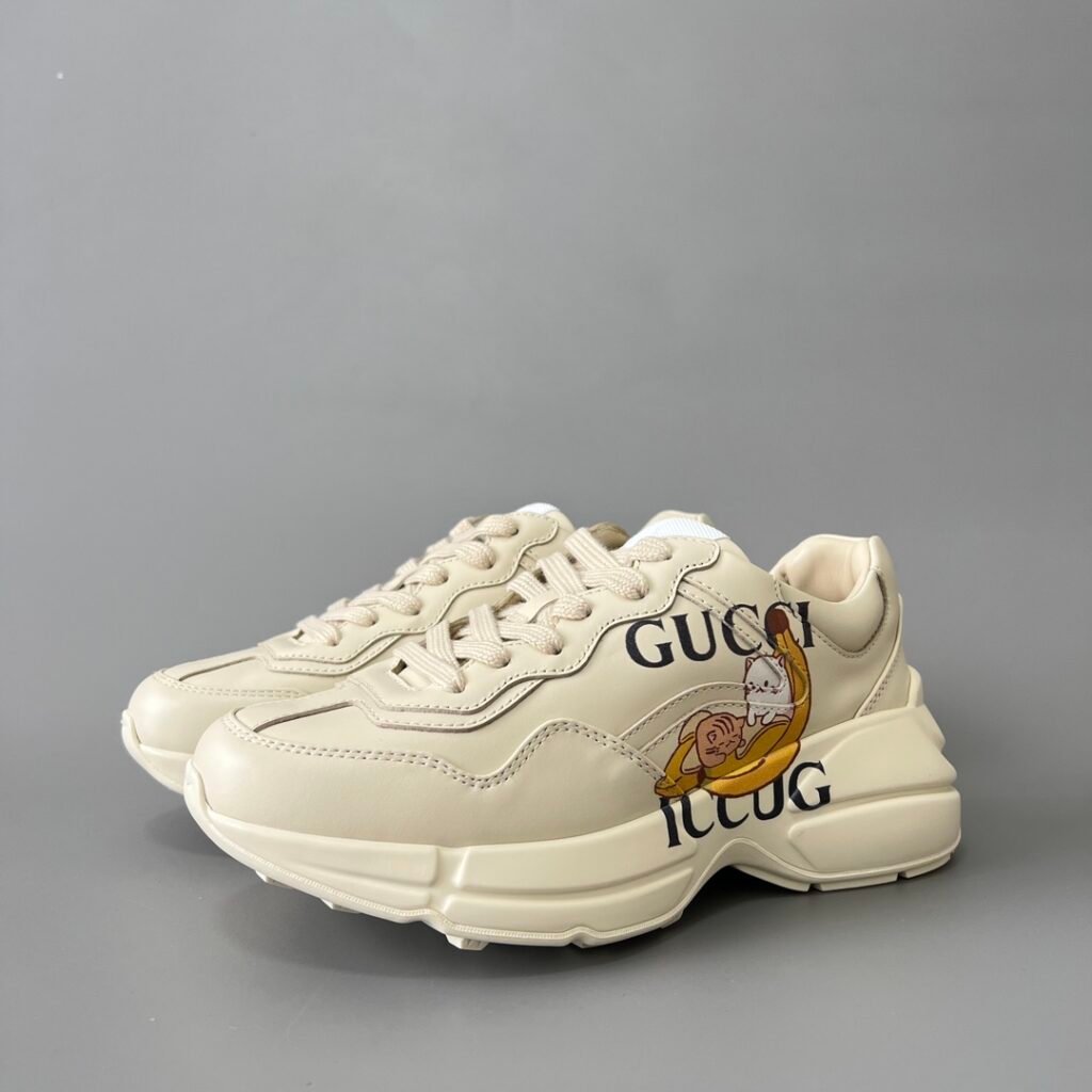 Aurora Custom Gucci Rhyton Ivory Leather Retro Sneaker with Bananya Print (Women's Edition)