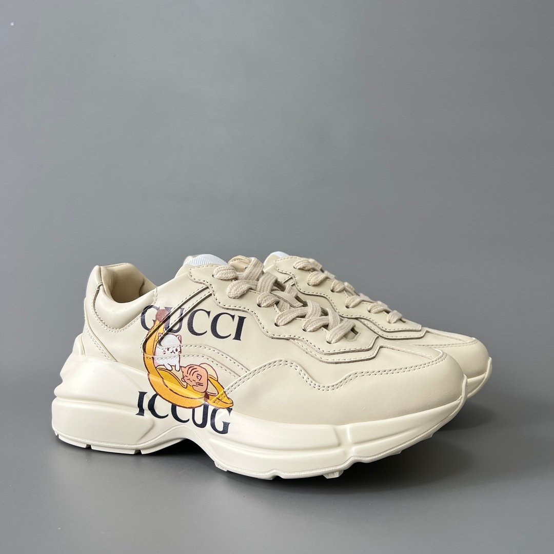 Aurora Custom Gucci Rhyton Ivory Leather Retro Sneaker with Bananya Print (Women's Edition) - Image 3