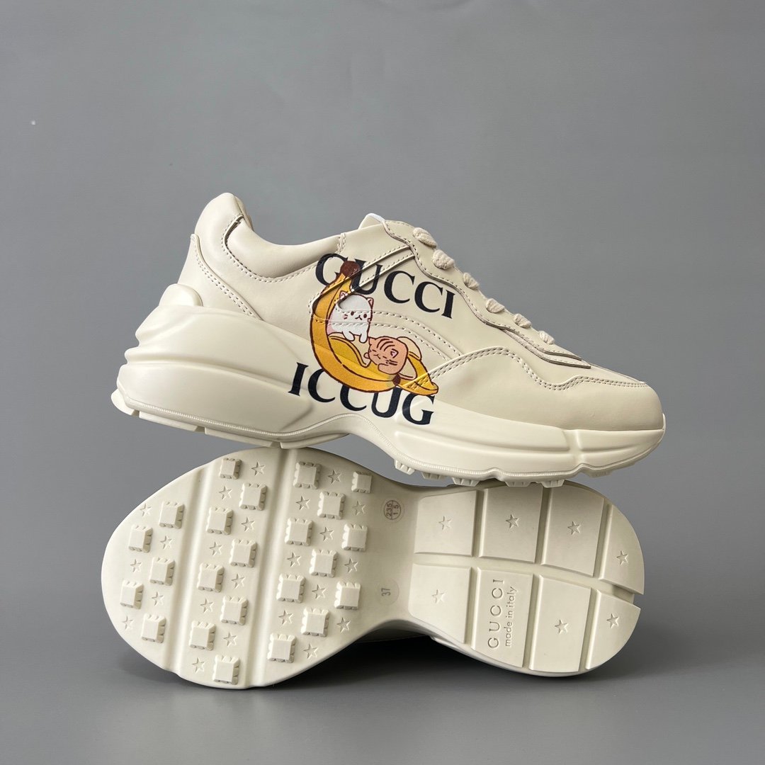 Aurora Custom Gucci Rhyton Ivory Leather Retro Sneaker with Bananya Print (Women's Edition) - Image 6