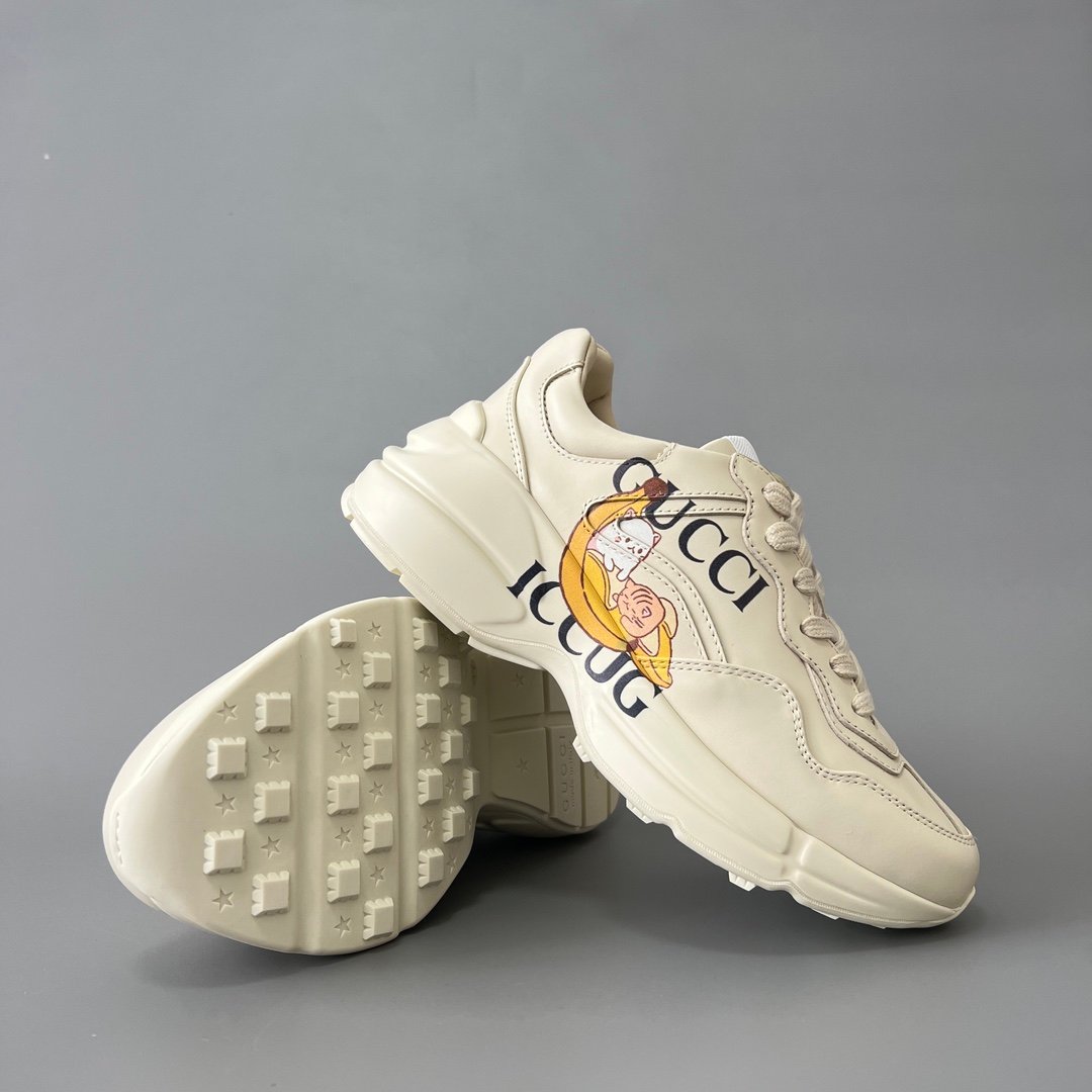 Aurora Custom Gucci Rhyton Ivory Leather Retro Sneaker with Bananya Print (Women's Edition) - Image 7