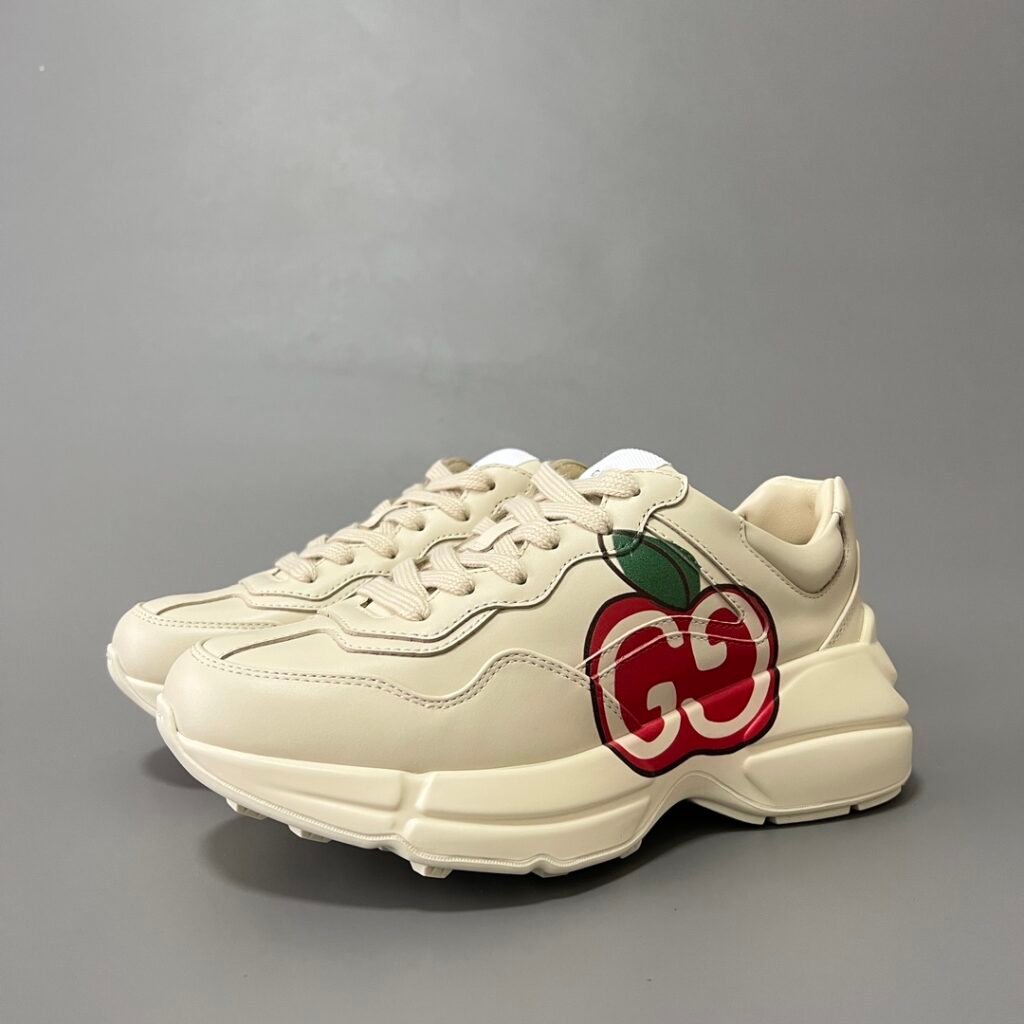 Aurora Custom Gucci Rhyton Ivory Leather Retro Sneaker with Apple Print (Women's Edition)