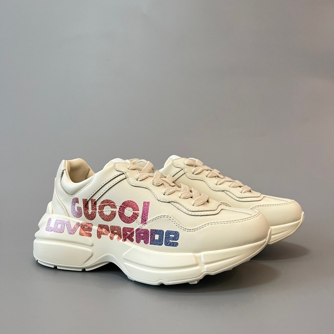 Aurora Custom Gucci Rhyton Ivory Leather Retro Sneaker with Glitter Heart Print (Women's Edition) - Image 3