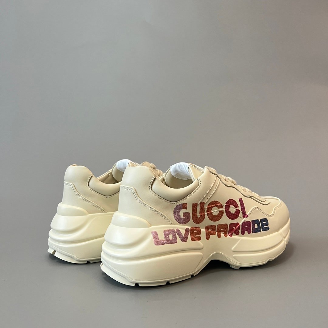 Aurora Custom Gucci Rhyton Ivory Leather Retro Sneaker with Glitter Heart Print (Women's Edition) - Image 4