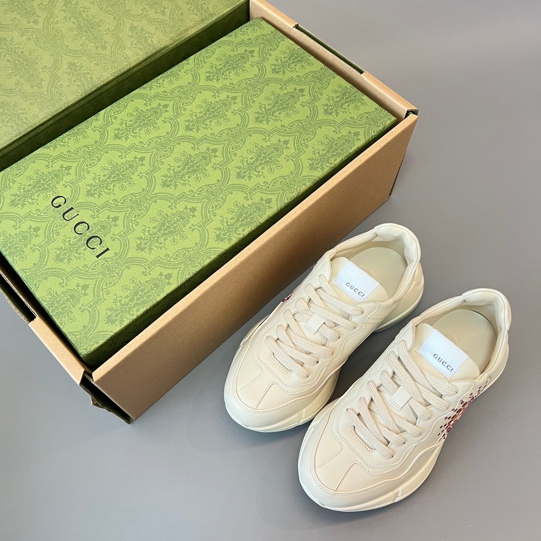 Aurora Custom Gucci Rhyton Ivory Leather Retro Sneaker with Glitter Heart Print (Women's Edition) - Image 9